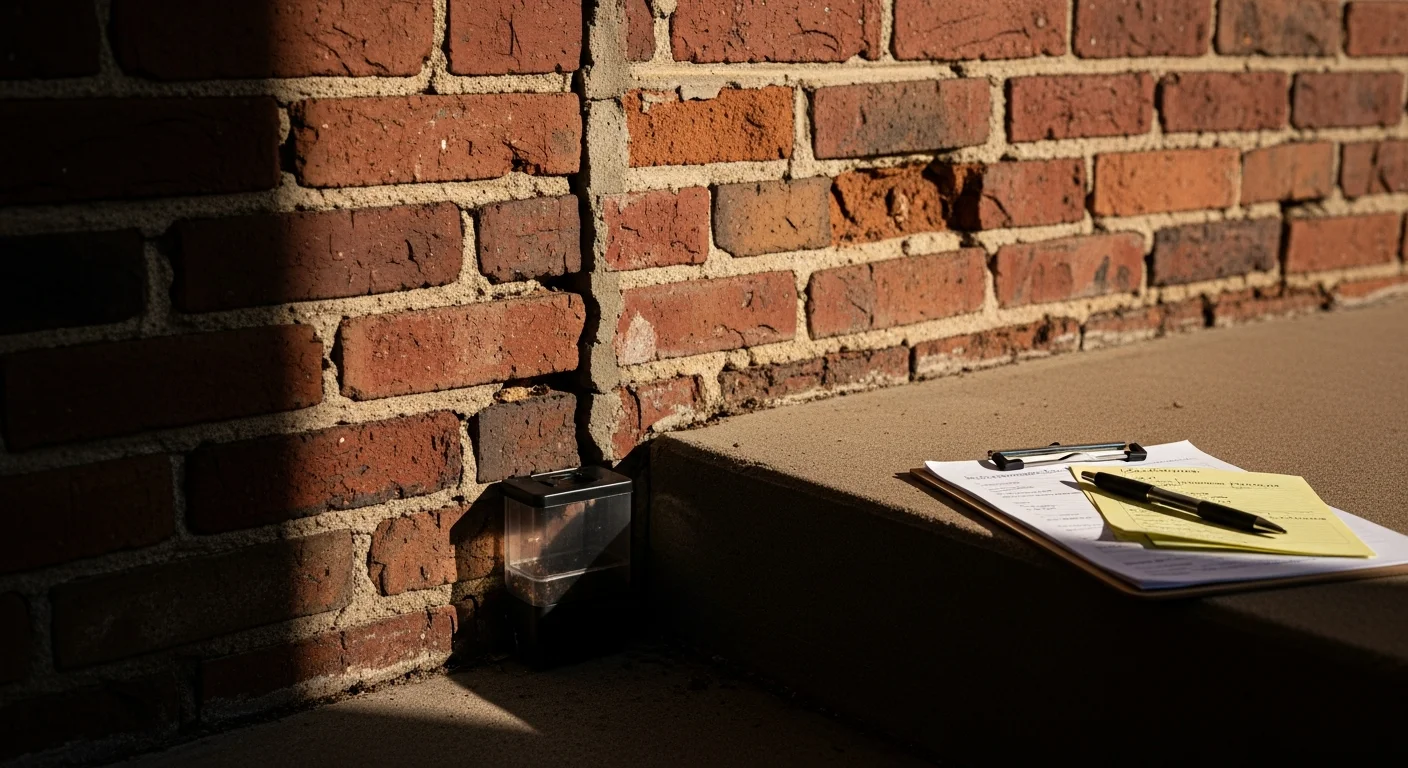 A pest control technician from Advanced Pest Control applying targeted ant bait treatment along a kitchen baseboard in a Derby home. Ant trails are visible along the skirting board leading toward a food preparation area.